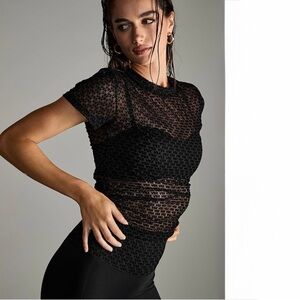 Victoria’s Secret VSX Black Sheer Mesh Logo Tee Y2K Fitted Top Size S